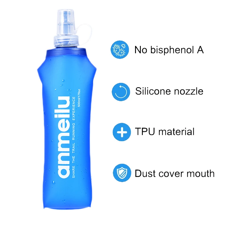 Ultralight Foldable Water Bottle 250/500ml BPA Free Straw Outdoor Sport Supplies Hiking Running Cycling Soft Flask Water Bag
