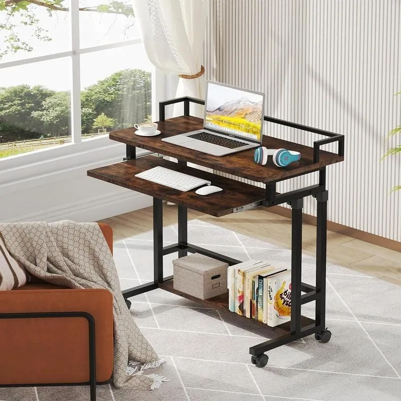 

Tribesigns Rolling Computer Desk, Adjustable Height Couch Sofa Table with Pull Out Keyboard Tray for Laptop, Small Space