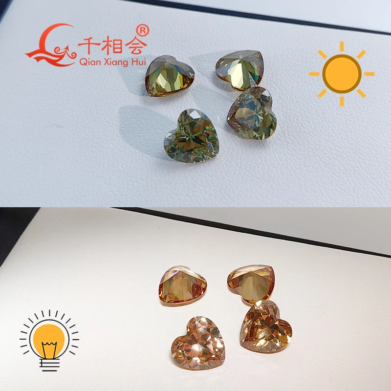 8*8mm heart shape Turkey Diaspore Gibbsite Zultanite green yellow change color cubic zirconia loose stone cz stone