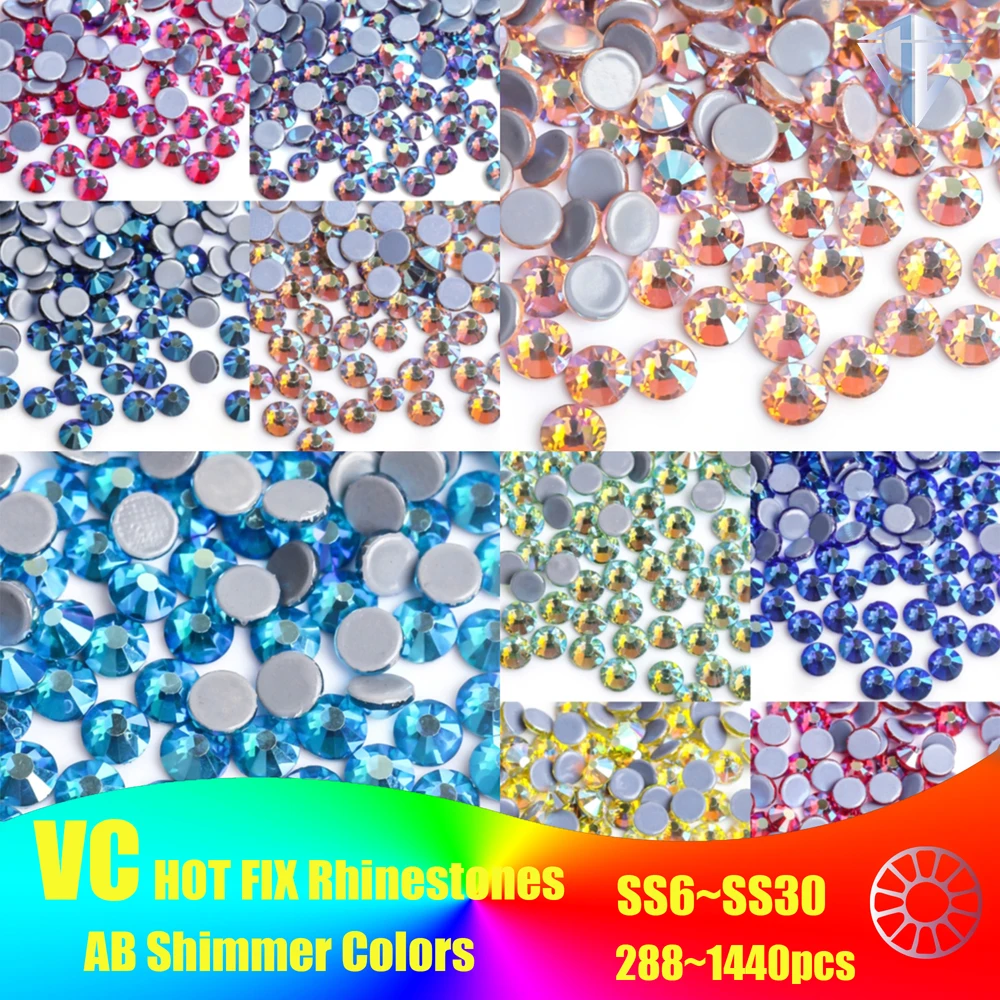 

AB Colors SS6-SS30 High Quality Hot Fix Rhinestone Crystal Super Glitter Strass Iron On Rhinestones for Fabric Garment F0104