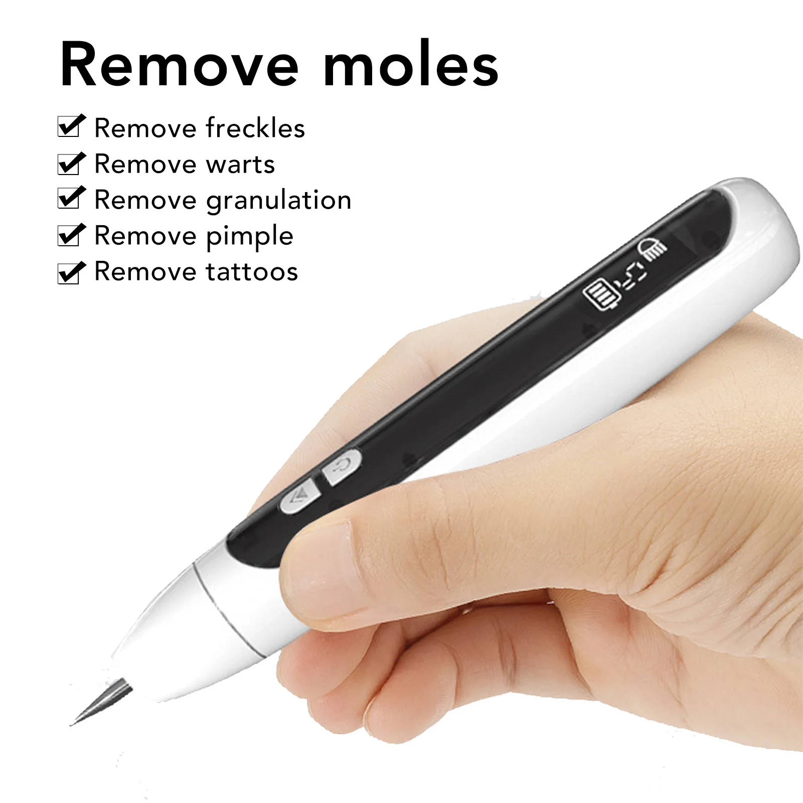 Handheld Freckle Removal Pen Mole Remover Pen 12 Gears LCD Screen Freckle Removal Skin Spots Beauty with Cotton Swab