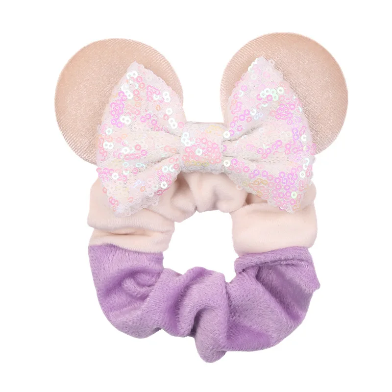 Disney Christmas Mouse Ears Sequins Bows Headband Women Velvet Scrunchies Hair Bands For Girls Party DIY Accessories