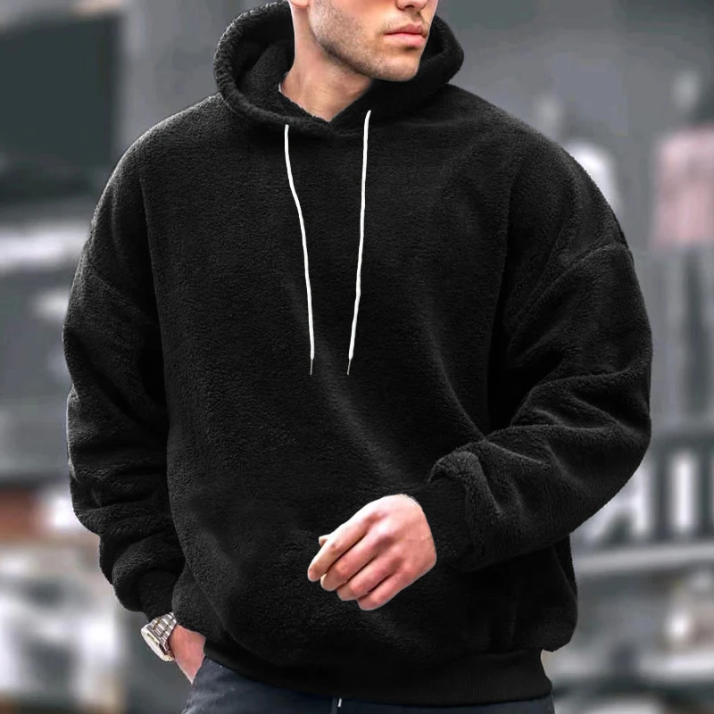 

Casual Solid Drawstring Hoodie Autumn Winter Long Sleeve Men's Hooded Sweatshirt Casual Thickened Fleece Hoodie Men Clothing