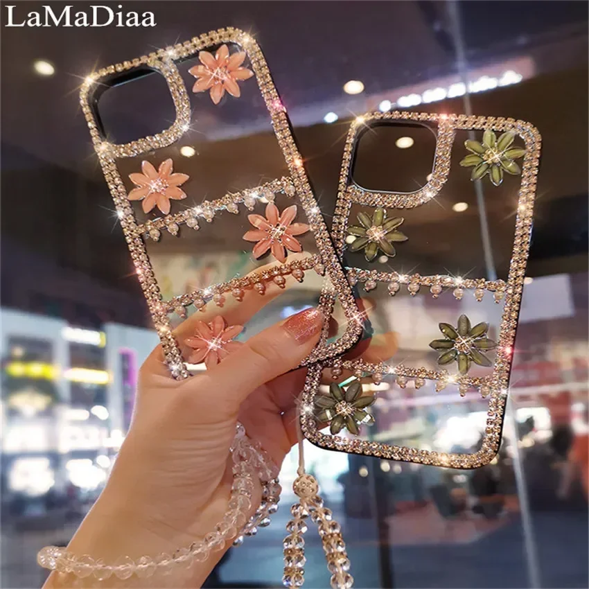 

Luxury Bling Rhinestone Phone Case For HuaweiP30 P50Pro P40lite Mate30 40 For Honor8X 9X 50 60Pro Diamond Chain Soft TPU Cover