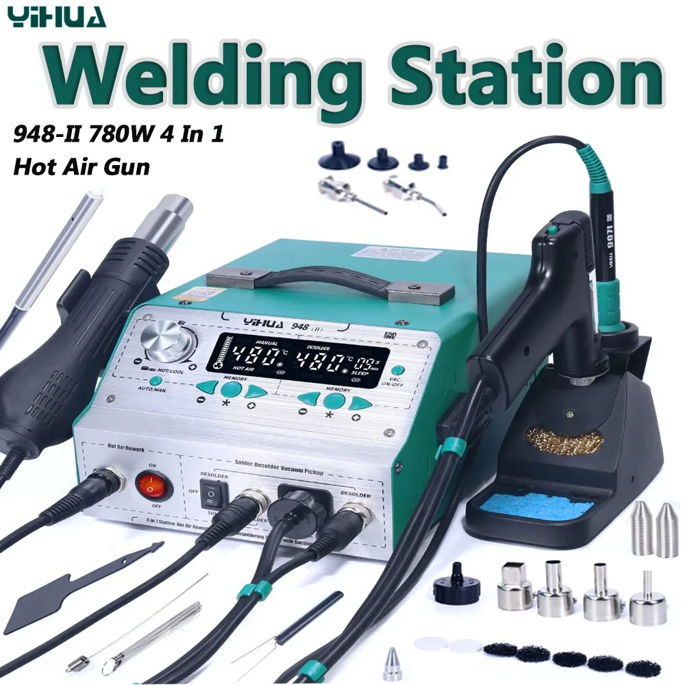 Hot Air Gun Soldering Station 780W Four In One Hot Air Gun Welding Station Equipped With Tin Suction Gun Desoldering Repair Tool And LCD Display