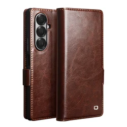 QIALINO Premium Genuine Leather Wallet Cover - Natural Cowhide Finish for Z Fold 8 Ultra (Dark Brown)