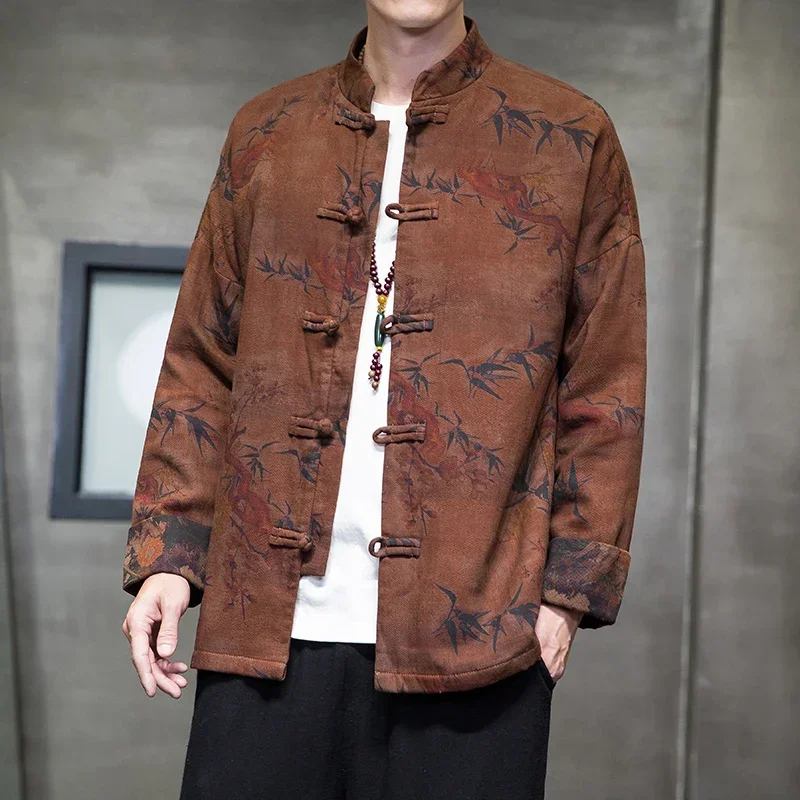 Chinese Style Jacket Men Spring and Autumn Men Ancient Style Printing Youth Zhongshan New Chinese Tang Suit Coats Coat