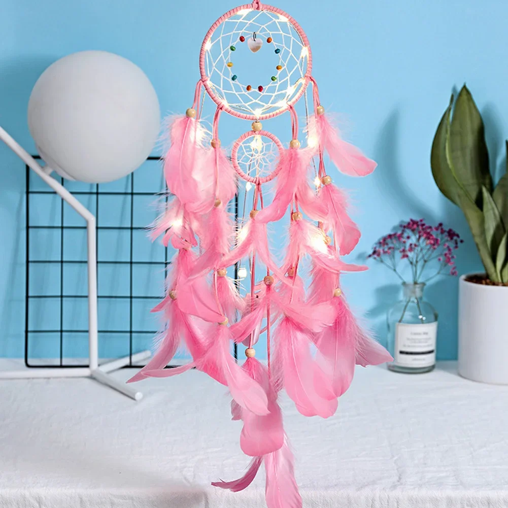 Dream Catcher Wall Decoration Creative Dreamcatcher Pendant with LED Light Wall Hanging Wind Chimes Home Bedroom Wall Decoration for Gift