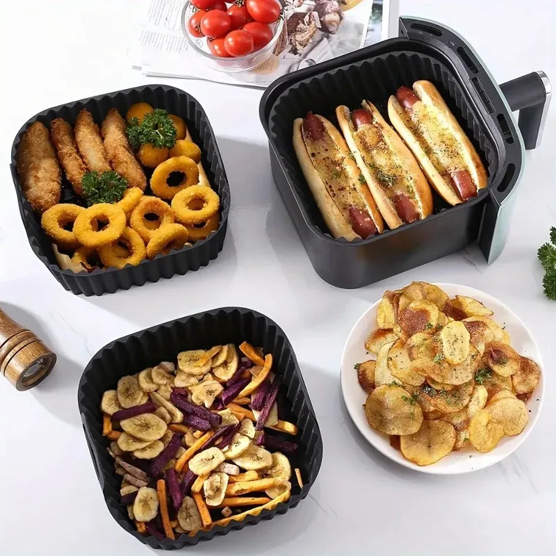 Eco-Friendly Silicone Air Fryer Liners - Non-Stick Square Basket Mats