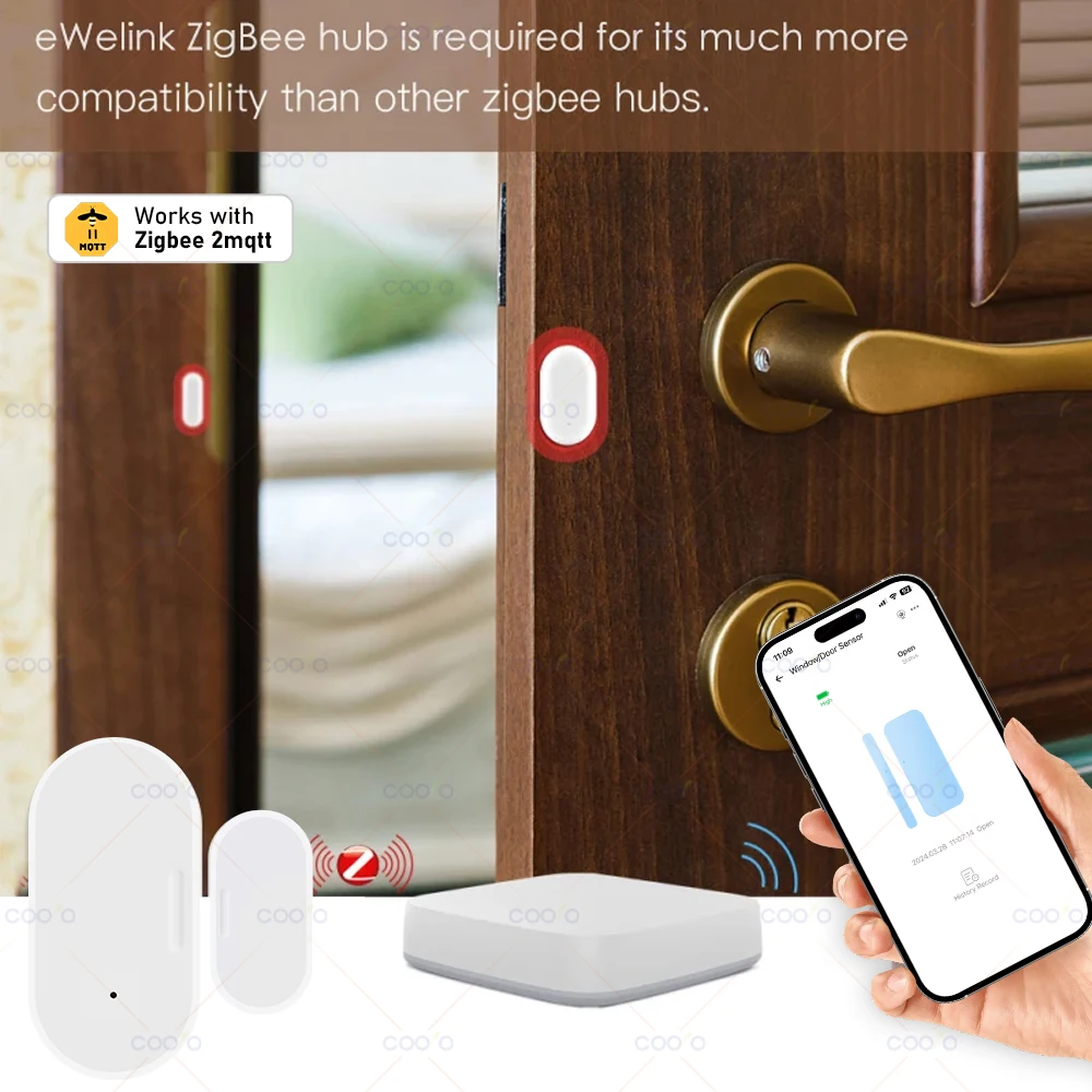 Ewelink Zigbee Door Sensor Wireless Magnetic Window Open Closed Alarm Detector Works With Zigbee2MQTT Alexa Google Need Gateway 2