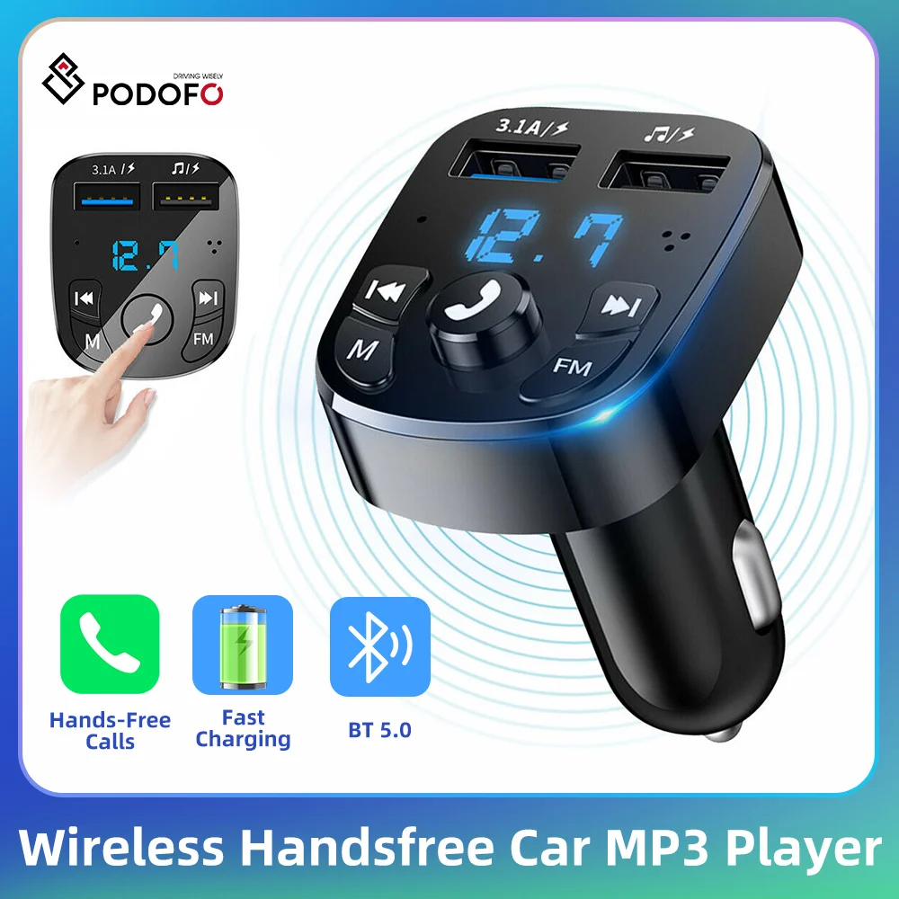 Podofo 5.0 Bluetooth Trasmettitore Car Fm Vivavoce Trasmettitore Lettore Mp3 Vivavoce Wireless Dual Usb Ports Charger Kit Fm