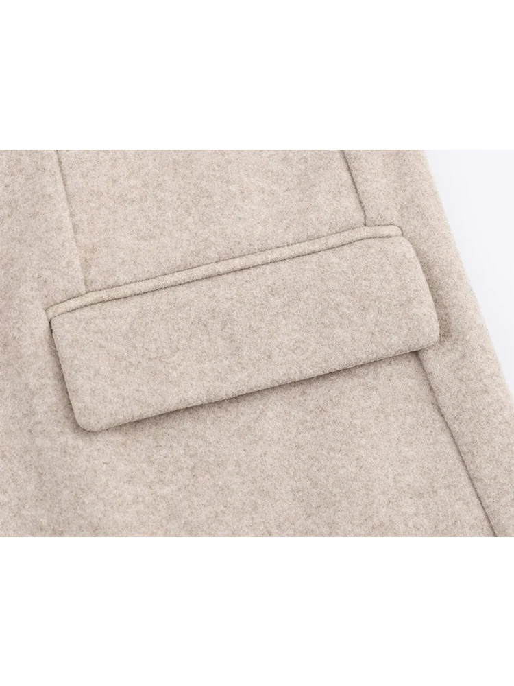 Autumn Women Wool Blend Coat Solid Color Fashion Pocket Blazer Elegant Women's Slim Fit Single Button Office Lady Suit Tops