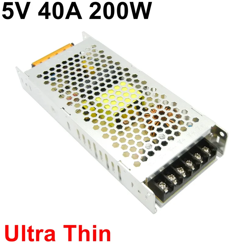 Interruptor da Fonte de Alimentação 5v 40a 200w Ultrafino 3cm de Espessura Condutor de Led Ultrafino Entrada de 220v para dc 5v para Luz de Faixa de Exibição de Led