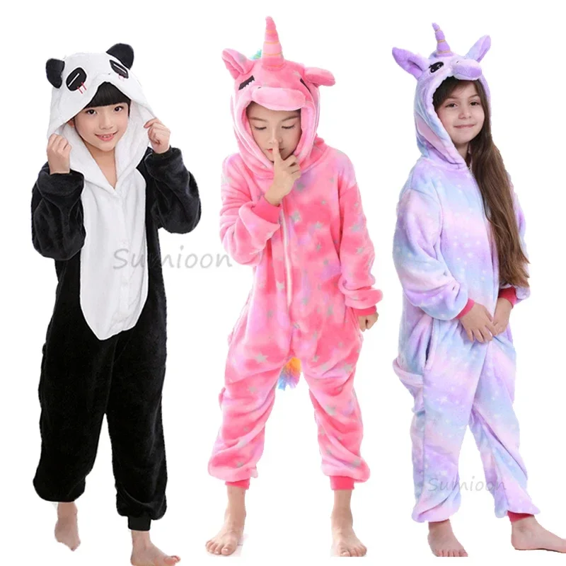 Boys Girls Unicorn Pajamas Kids Animal Pijama Children Flannel Kigurumi Onesies Baby Sstitch Blanket Sleepers Jumpsuit kids pajamas
