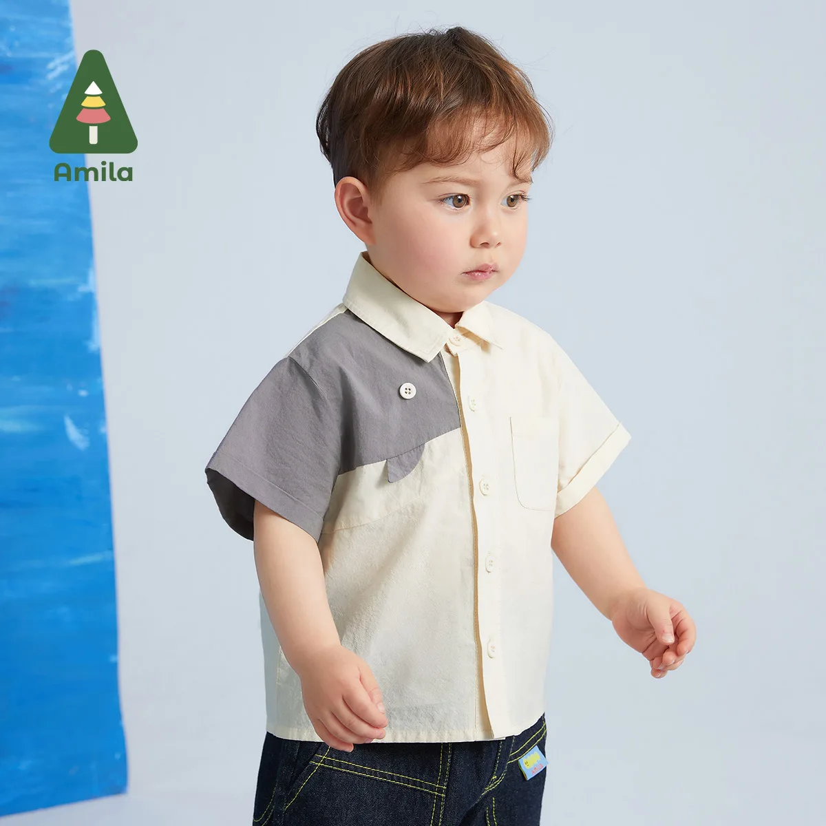 Amila Baby Boy Shirt Summer New 100% Cotton Cute Color Bump Whale Pattern Simple Breathable Top Children's Clothes 0-6Y