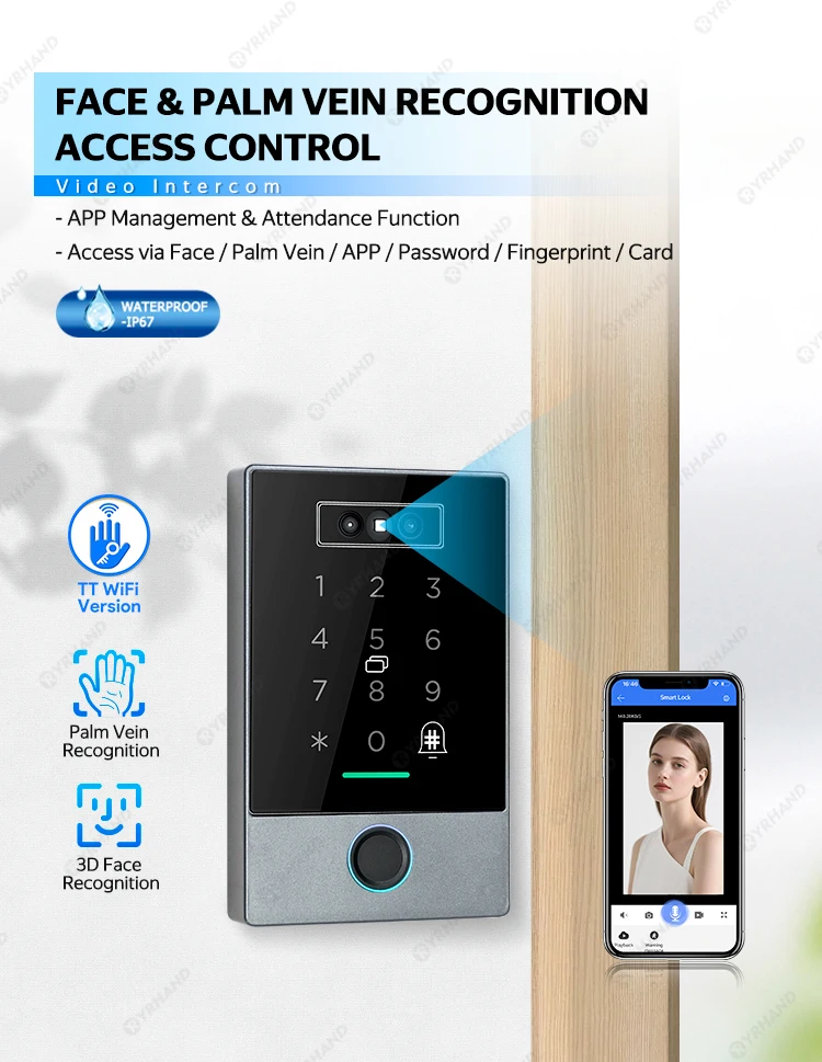 TTLOCK Biometric IP65 Waterproof face 100 Fingerprint Access Control Keypad supp