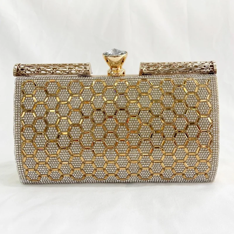 

New Luxury Evening Bag Ladies Fashion Large Capacity Shoulder Clutch Women Rhinestone Diamond Shining Wedding Purse Golden