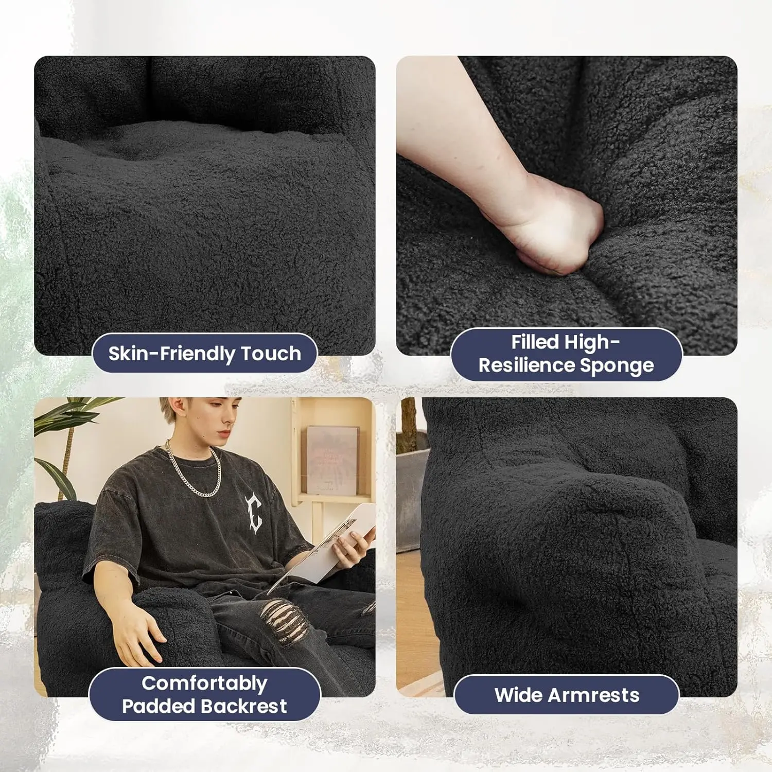 Bag Chair with Filler, Bean Bag Sofa with Tufted Soft Stuffed Filling, Fluffy and Lazy Sofa, Comfy Cozy BeanBag Chairs