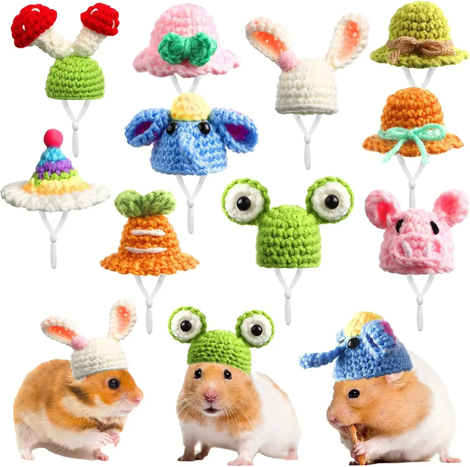 Cute Handmade Knitted Hat Hamster Decoration Chipmunk Guinea Pig Hamster Accessories Toy Halloween Christmas Pet Decor