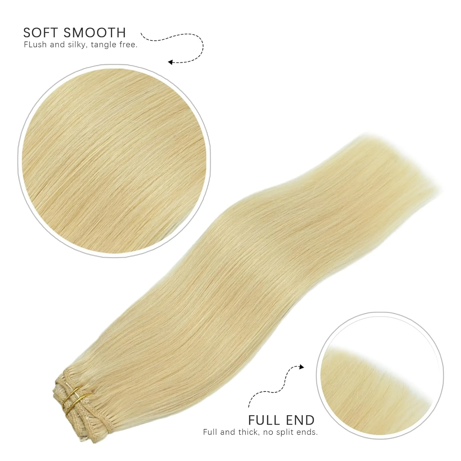 Brazilian Silky Straight Clip In Hair Extensions 8Pcs/Set Real Human Hair Blonde Color #613 16-26 Inch Clips 120G/Set