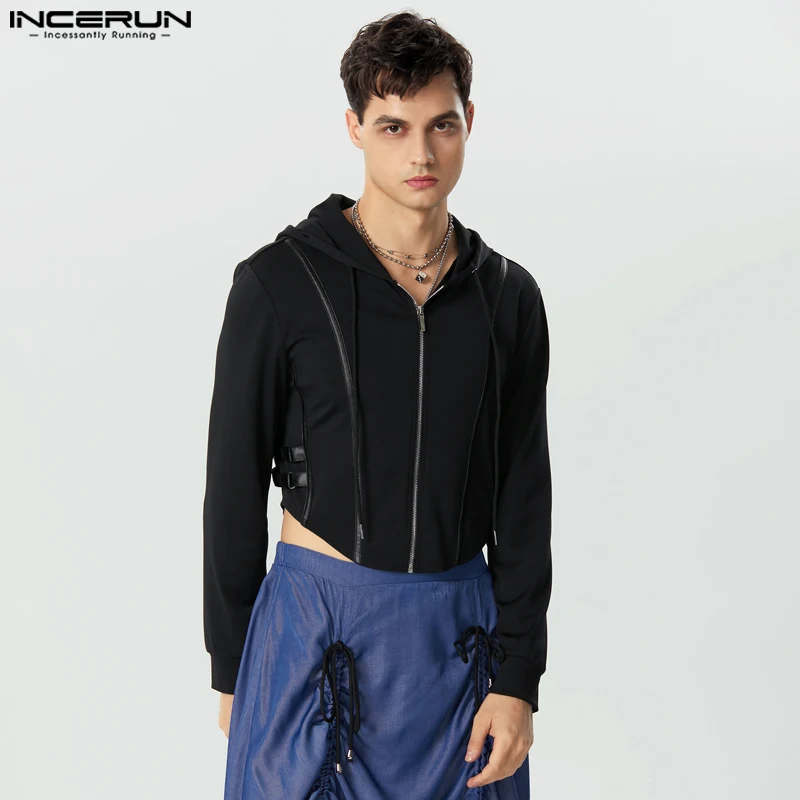 

INCERUN Men Hoodies Patchwork Zipper Long Sleeve Hooded Casual Male Sweatshirts Streetwear 2023 Fitness Fashion Crop Tops S-5XL