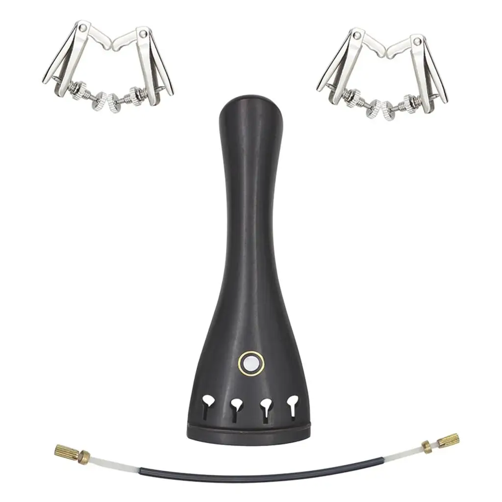 Ebony Tailpiece Black+Tail Rope+Silver Fine-Tuning for 3/3 4/4 Violin Accs