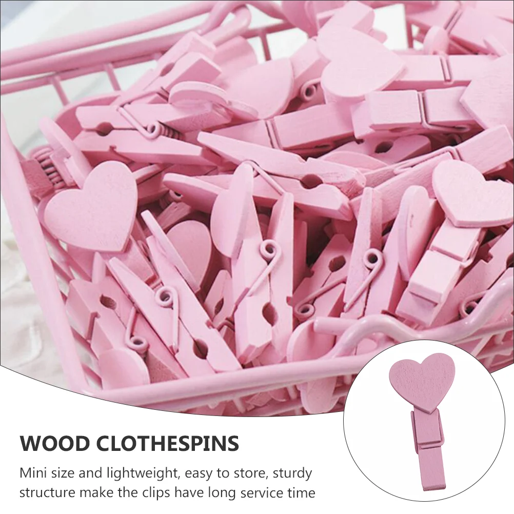 50 Pcs Heart Decoration Clip Office supplies Postcard Clips Wooden Christmas Tree Photo Clothespins Birch Snack Bag Mini