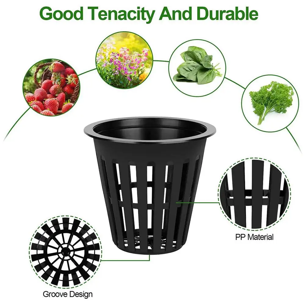 Hydroponics Cups Slotted Mesh Wide Lip Filter Plant Net Pot Bucket Basket 50 100pcs Vegetable Garden Grown Netted Baskets plant net cup hydroponic planting basket
