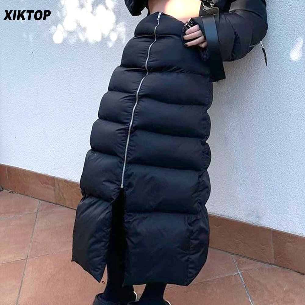 

Xiktop Puff Padded Cotton A-Line Skirts Women Hipster Street Punk Y2k Vintage Trend Partywear Zip Quilted Slim Parachute Skirts