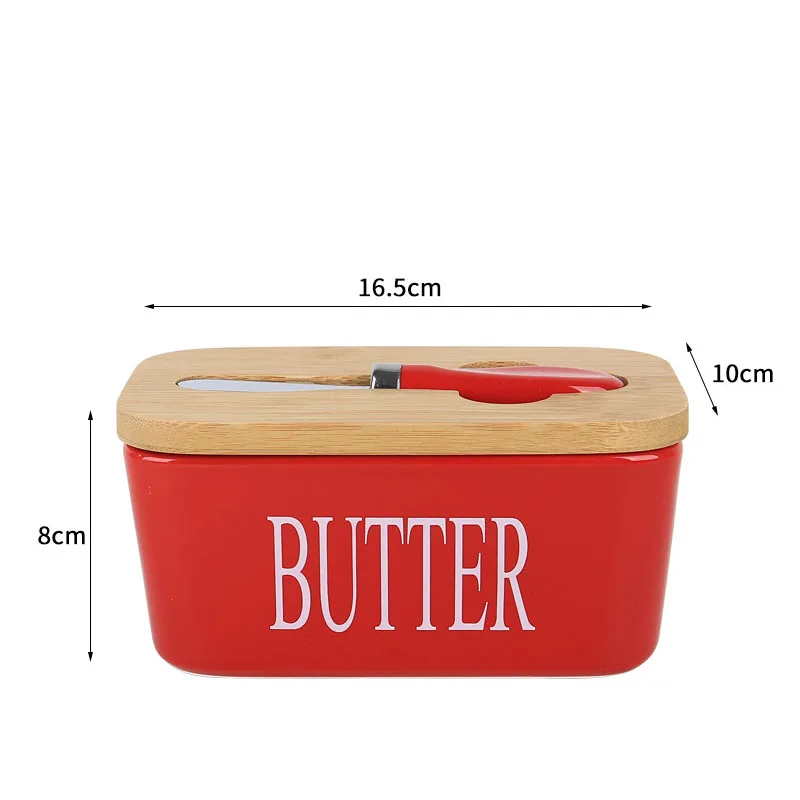 Jaswehome Butter Keeper Container&Knife Butter Dish Lid Ceramics Silicone  Sealing Butter Dishes With Bamboo Covers Good Gift