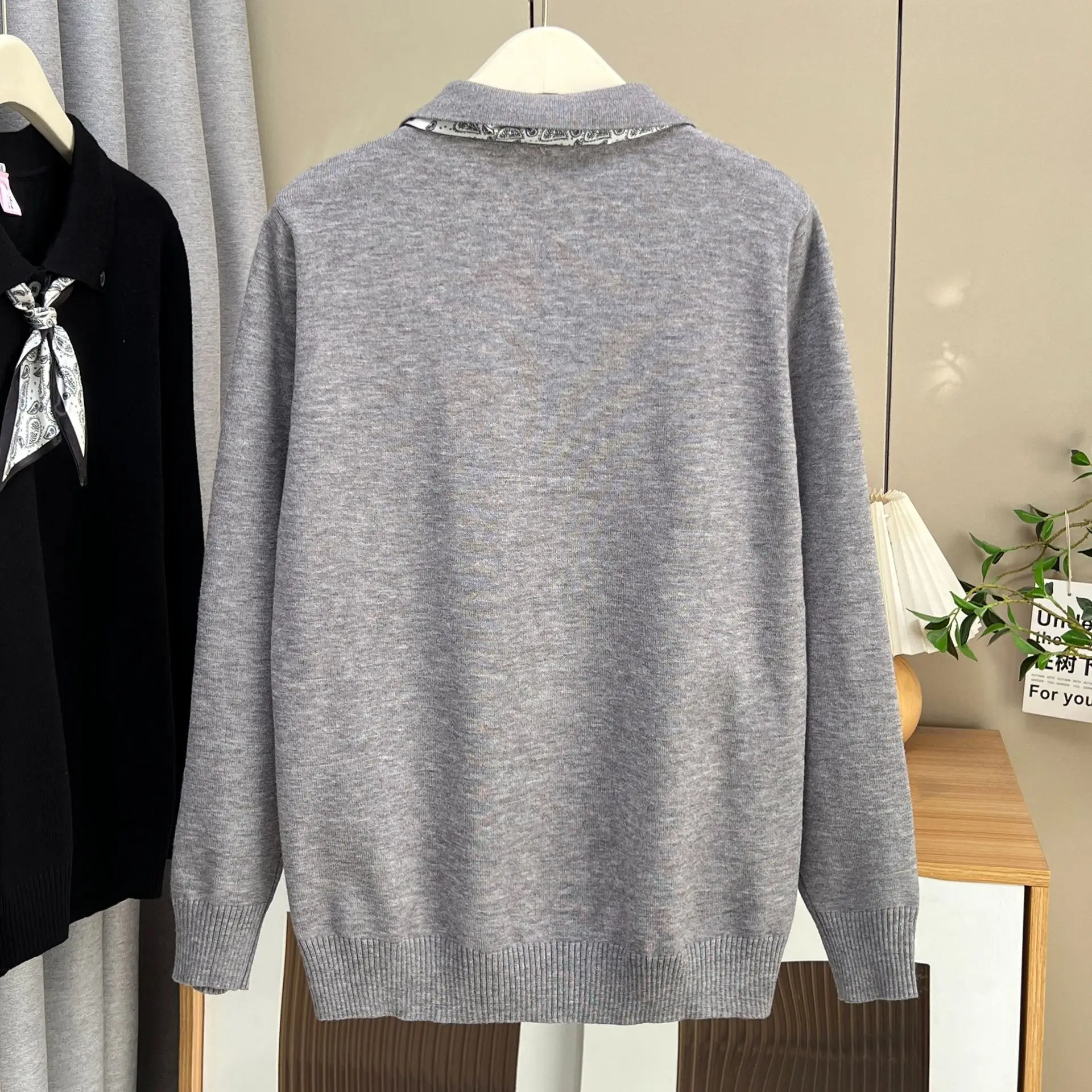 XXXXL Fashion Plus Size Women's Sweater New Stylish Peter Pan Collar With Bow Tie Knitted Jumpers For 2025 Autumn Casual