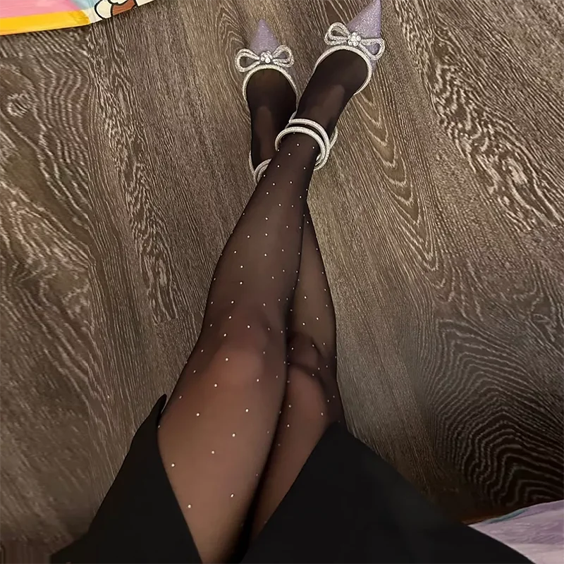 Description Picture 2 of itemKave Black Rhinestone Sheer Tights Women 2024 Winter Partywear Sparkle Stockings Carnival Glitter Tights Sexy Pantyhose