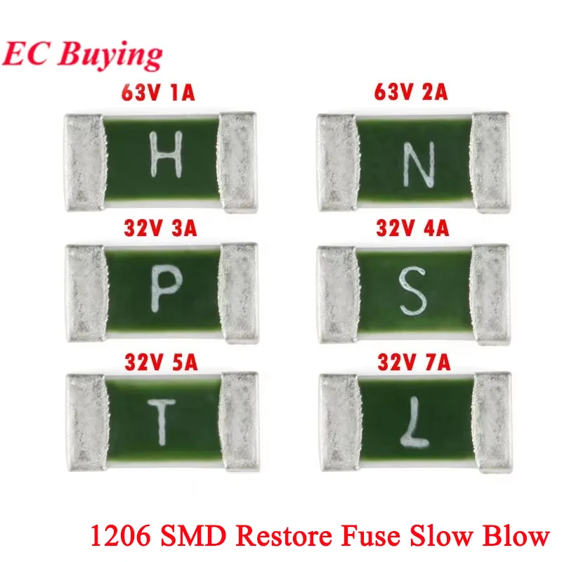 100 Stücke/5 Stücke 1206 SMD Einmalige Sicherung Positive Trennen SMD Wiederherstellung Sicherung Langsam Blow 1A 2A 3A 4A 5A 7A 32V 63V Langsam Brechen