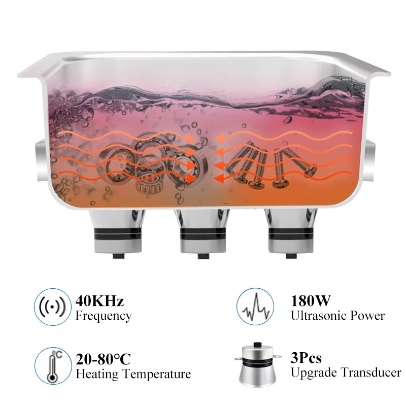 6.5L 180W Ultrasonic Cleaning Bath Timer Sound Wave Washer Machine for Jewelry Tableware Glasses Dish Watch Brush Dishwasher