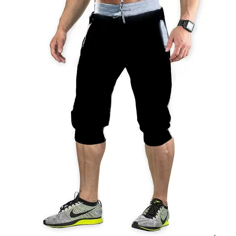 2025 Fashion New Men's Casual Sports Pants Homme Drawstring Running Shorts Elastic Fitness Pants 7-Part Pants M-4XL Male 3