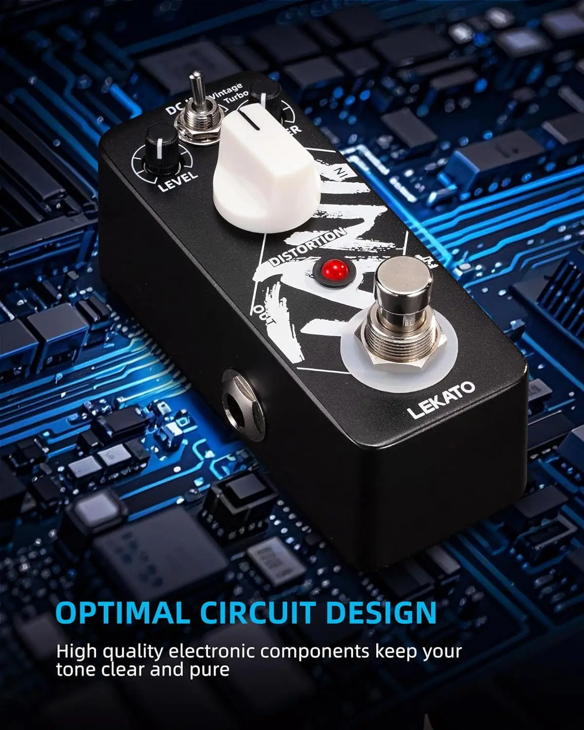 Pedale Overdrive Distorsione LEKATO – Boost A 9 Effetti Con EQ A 3 Bande, True Bypass, Alimentazione USB-C E DC 9V, Per Chitarra Elettrica