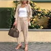 Casual Suit with Cotton and Linen Collar Suit Jacket Loose Pants Set 3