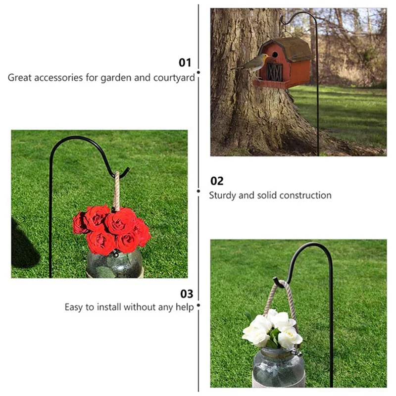 

3X Shepherd Hooks Rust Resistant Garden Stake Outdoor Metal Plant Stand Hanger Bird Feeder Pole 80.5X10X1cm