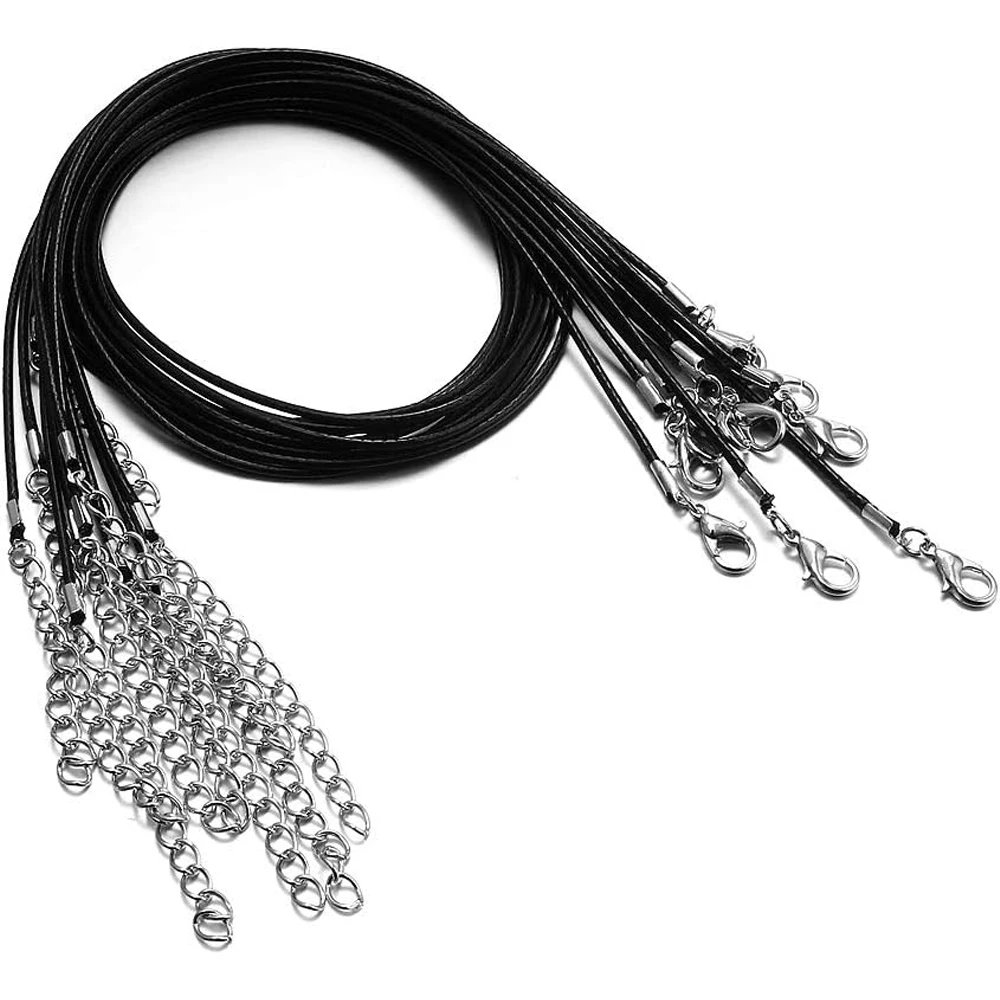 10/20/30/50Pcs Schwarz Lederband Wachs Seil Karabinerverschluss Kette Halskette Anhänger Ketten Für DIY schmuck Machen Liefert Zubehör – Detail 1