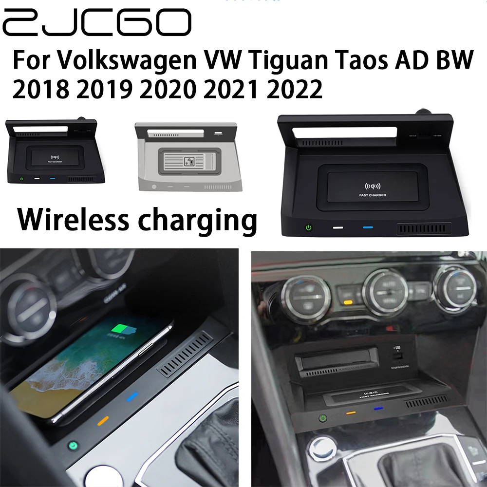 

ZJCGO 15W Car QI Mobile Phone Fast Charging Wireless Charger for Volkswagen VW Tiguan Taos AD BW 2018 2019 2020 2021 2022