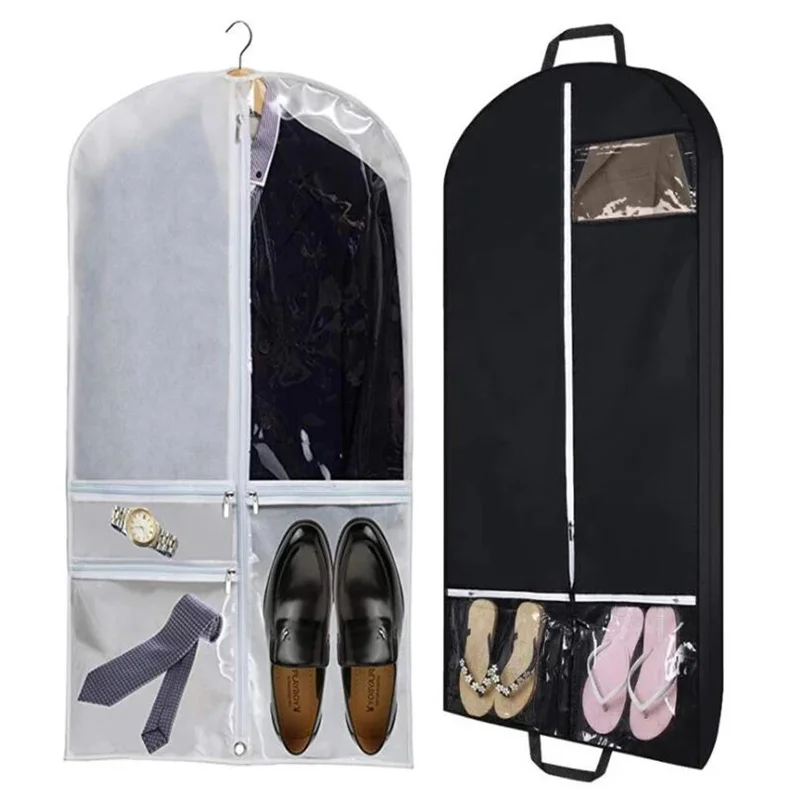 

Black Travel Garment Bag with Accessories Zipper Pocket Breathable Suit Dust Cover for Shirts Suits Tuxedos Dresses Home Storage