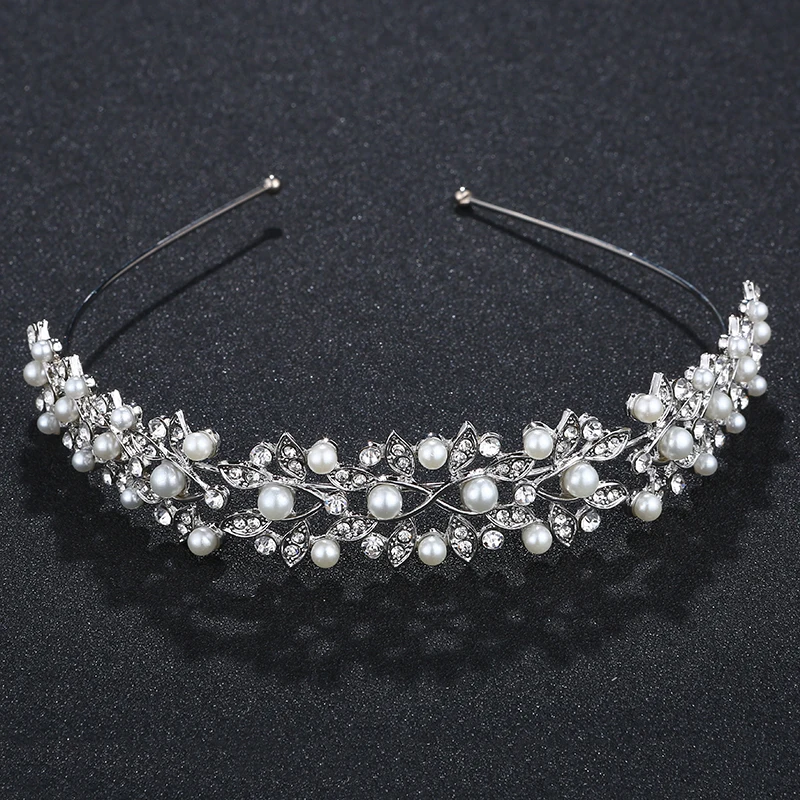 Hair Accessories Bridal Hair Accessories Silver Rhinestone Hair Crown with Ivory Pearl Vintage Crystal Bridal Wedding Tiara Bride Headpiece Crowns