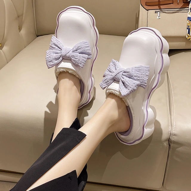 New Winter Women Thick Platform Waterproof Non-Slip Bow Slippers Warm Indoor Leisure Comfortable Ladies Cotton Shoes 6