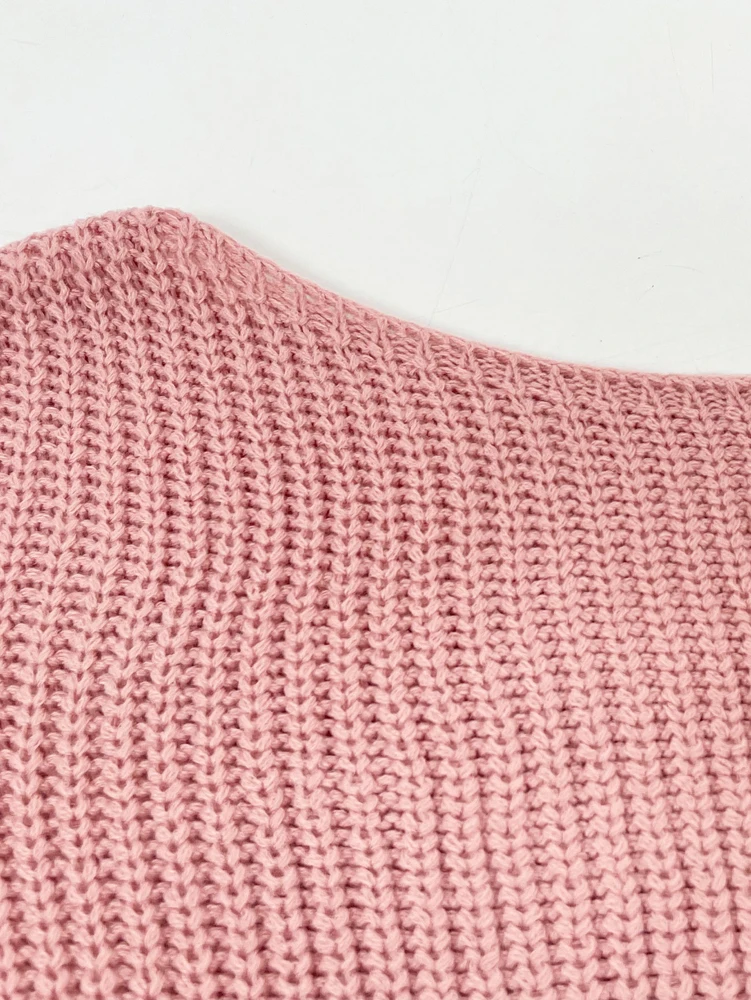 Weg von der Schulter Strickpullover Frauen Neue 2024 Casual Kleidung Langarm Boot-ausschnitt Herbst Winter Grundlegende Lose Oversize Pullover – Detail 10