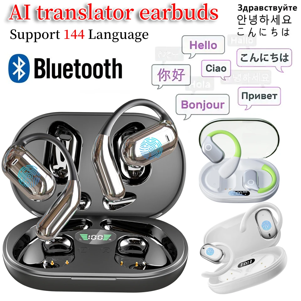 3-in-1 AI Translator Earbuds 144 Languages voice translator Bluetooth 5.3 real-time translators headphones for Business Travel