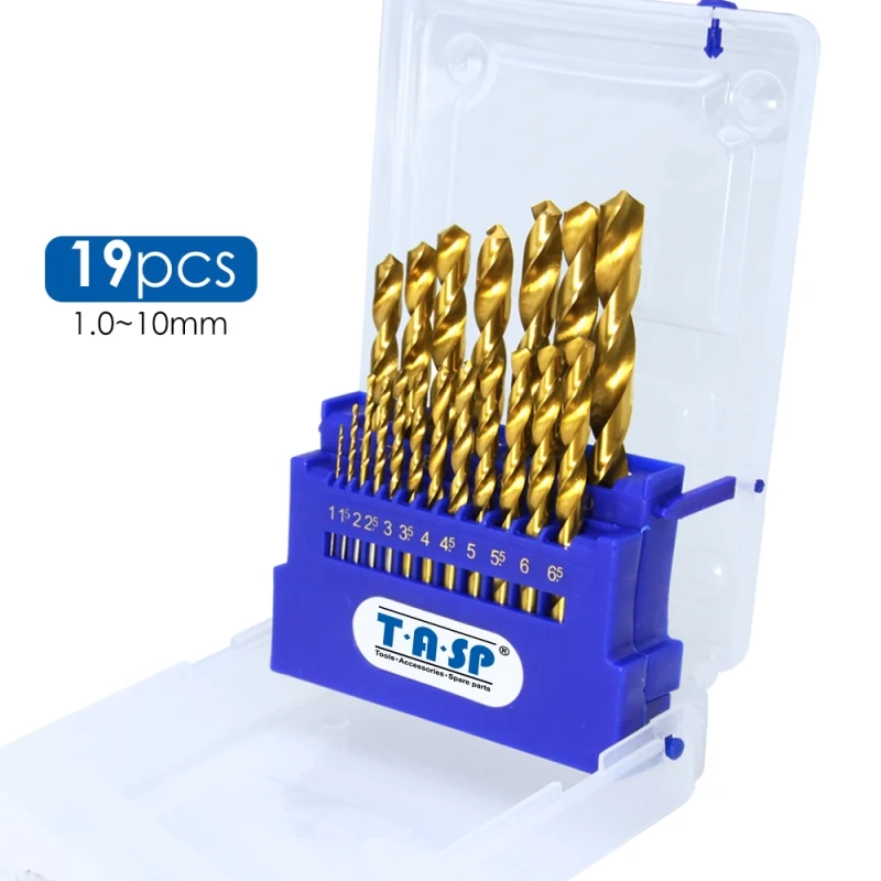 

19PCS HSS Drill Bit Set 1.5 - 10mm Titanium Coated Round Shank with Storage Box for Drilling on Metal & Wood,Drill Accessories