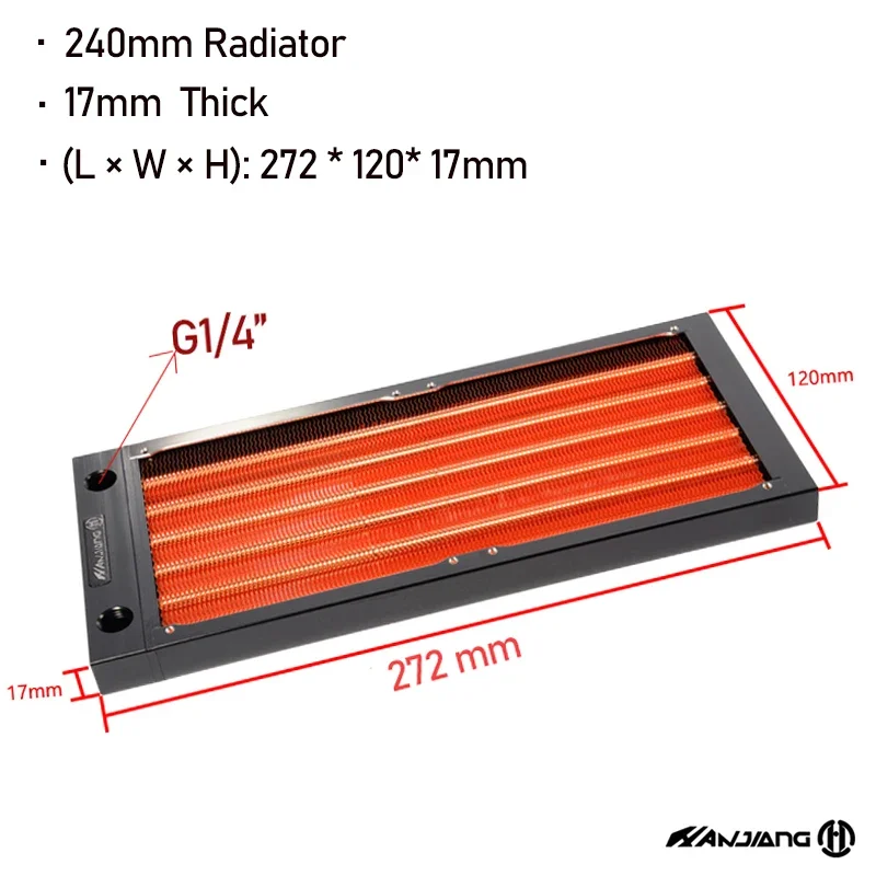 Richer-R 120 mm/240 mm/360 mm aluminium radiator, computer waterkoeling, aluminium radiator G1/4 schroefdraad, 12 buizen, waterkoeler, radiator voor PC waterkoeling (240 mm