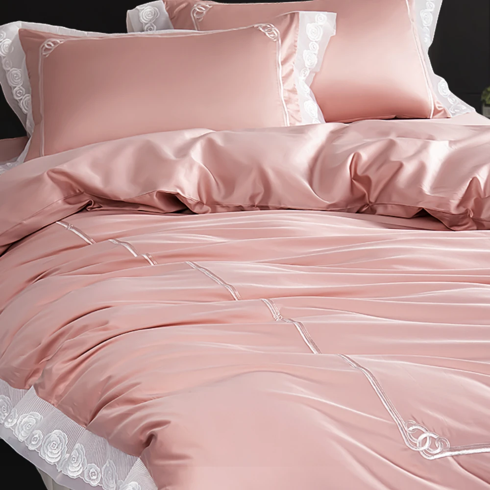

Home Textile 100 Long-Staple Cotton Four-Piece Set Light Luxury Bedding All Cotton Tribute Silk Bed Sheet Quilt Cover