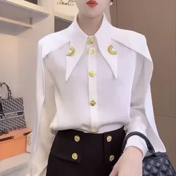 Women Shirt Temperament 2022 Ladies Spring Summer White Chiffon Blouse Vintage All Match Full Sleeve Female Tops New