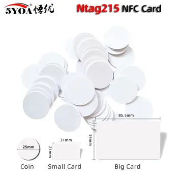 5YOA NFC 카드 동전 배지 215 칩 키 13.56MHz, 초경량 범용 ISO IEC14443A, 25mm 방수 PVC 카드, Ntag215, 100 개